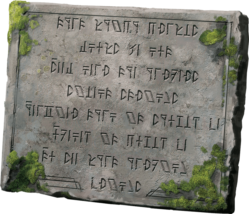 Табличка, надпись алфавитом Детек на Всеобщем языке: «That which crawls knows me not. Seek near the harpers silent strings. Heavier than it should be. Opened it could be. To see what harping brings.» Табличка, надпись алфавитом Детек на Всеобщем языке: «That which crawls knows me not. Seek near the harpers silent strings. Heavier than it should be. Opened it could be. To see what harping brings.»